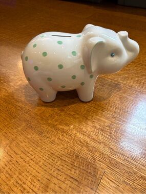 Tiffany & Co. White Ceramic Elephant Piggy Bank with Mint Green Polka Dots